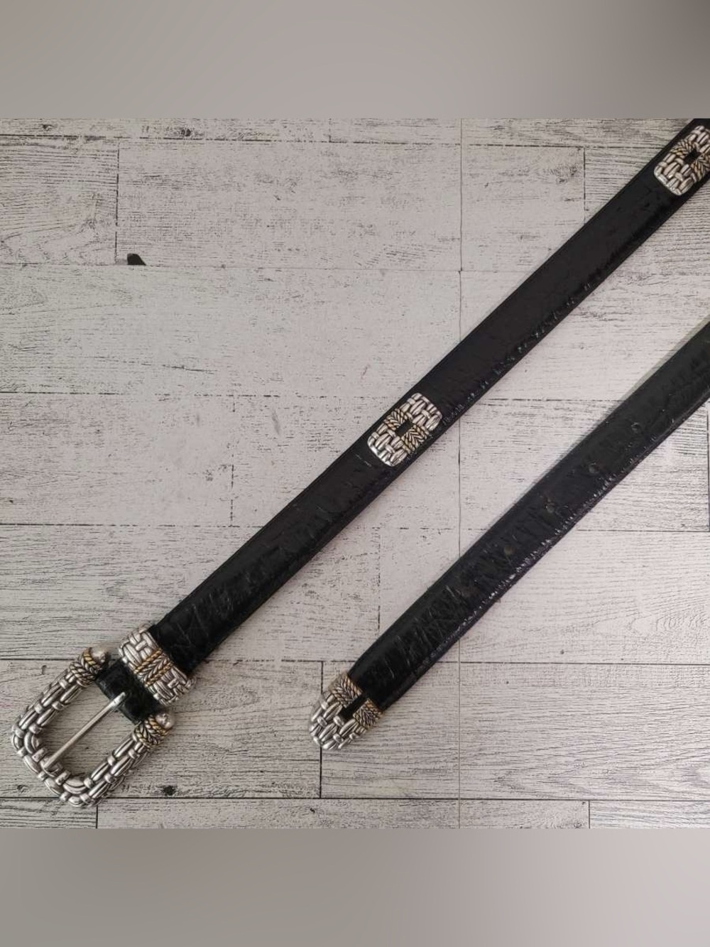 Women’s L Brighton Western Black Leather Cowgirl Belt Vintage 90's